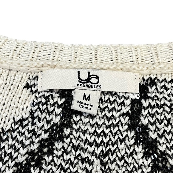 Ya Los Angeles Sparkle Sweater Medium White Black Sequins Cropped Boxy - Picture 8 of 8